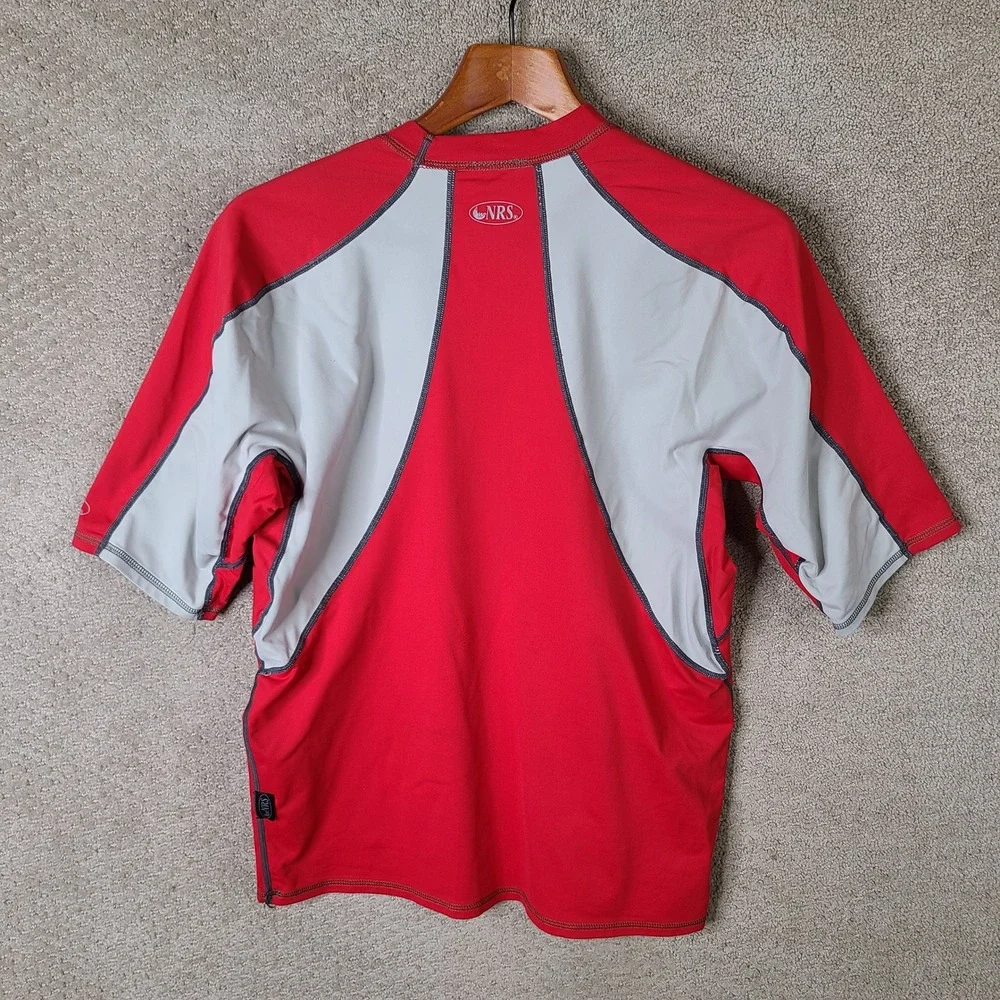 NRS Shirt Mens XL Red Gray Rash Guard Short Sleeve HydroSilk UV Protection Water